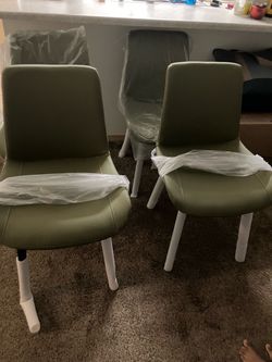 4 Modern Olive Green Leather Dining chairs. New. Never Been Used(See & Click On Pictures).