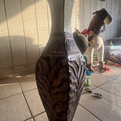 Metal Vase  Tiger Print Embossed 