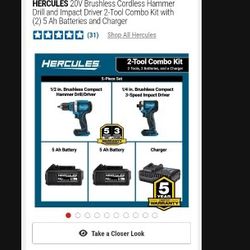 "DRILL'S" TWO 20VLT HERCULES TWO DRILL PIECE SET" (CHARGER AND TWO BATTERIES INCLUDED)