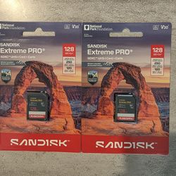 2 SanDisk Extreme Pro 128 GB Memory Cards NEW In Package 