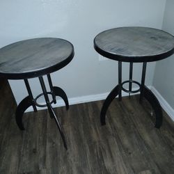Pair Of Natiral Iron Round Side Tables 