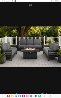 Aluminum Furniture Set with Fire Pit Table, 4 Pieces Patio Sectional Conversation Chat Sofa Modern Seating Set