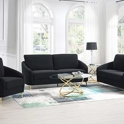 S160 Lila Black Sofa & Loveseat Set – Modern 2pc Couch Set for Living Room – Sleek & Comfortable Design