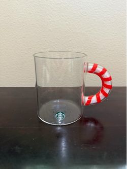 Starbucks 12 OZ Clear Glass Mug Holiday 2020 Candy Cane Handle