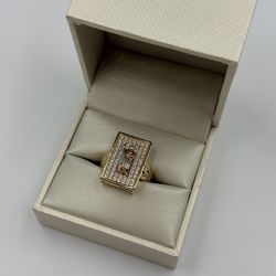 14KT YELLOW GOLD RECTANGULAR SAN JUDAS RING W/CUBIC ZIRCONIA 4.8GR SIZE 7