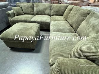 NEW Sectional Sofa and Ottoman Set Sage Green Color Fabric BIG SALE CLEARANCE Discount Ashley Style Chic Discount Couch Furniture Warehouse Many Color