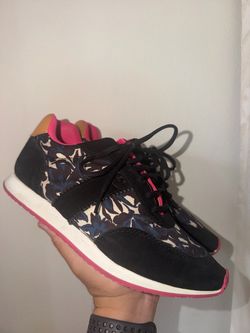 Tory Burch Women’s Floral Suede Low Top Sneakers Black Pink