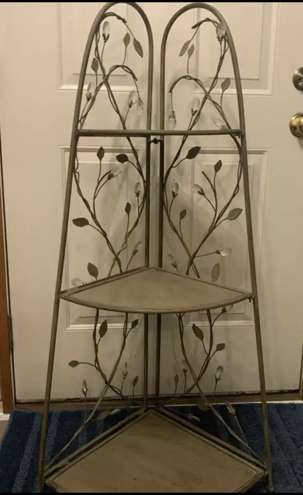 Beautiful Metal Corner Plant Shelf With Crystals