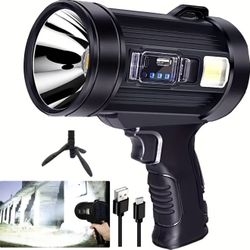 Rechargeable Spotlight, 99,000 Lumens Super Bright Handheld Led Flashlight, Outdoor Spot Light with Cob Light and Solar Panelsfor Boating Camping