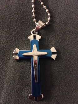 Stainless Steel Cross Pendant chain for men only blue left