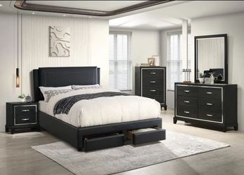 Queen Size Black Tufted Bed With Orthopedic Mattress Included