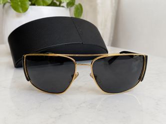 Versace Medusa Black & Gold Oversized Sunglasses w/ Case & Box