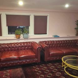 HEARNE GENUINE LEATHER TUFTED COUCHES