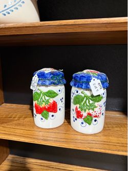 vintage strawberry ceramic coffee lidded canisters