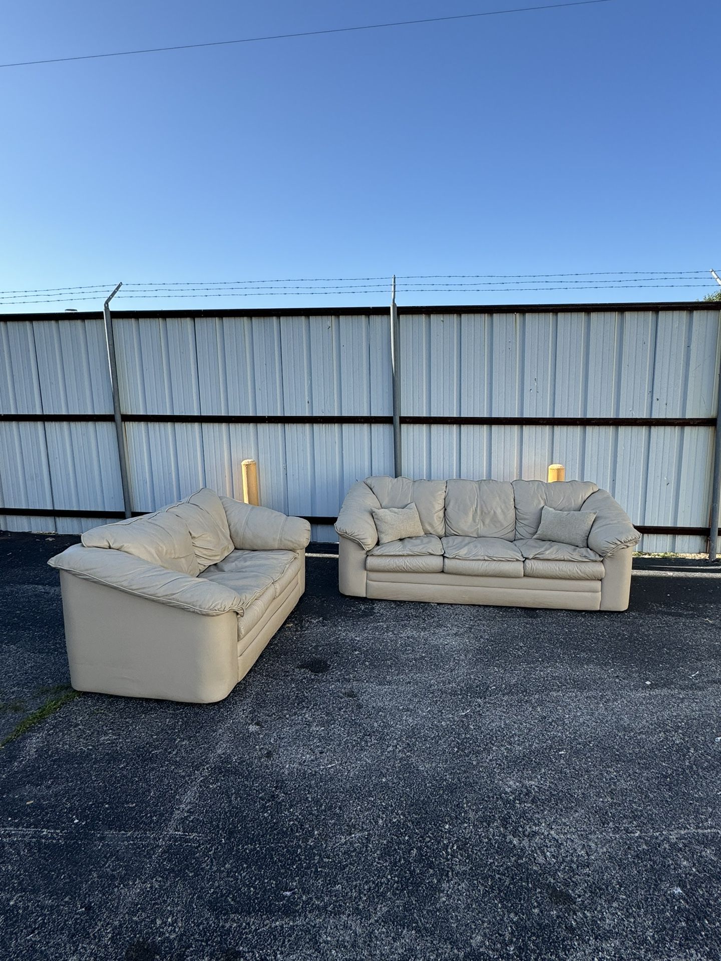 FREE DELIVERY - Cream/Tan Leather Couch and Loveseat 
