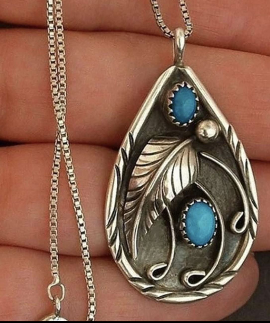 Sterling Silver And Turquoise Necklace 925
