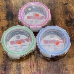 New $3 EACH - NEW Home Restaurant Kitchen 6”D x 3”H Circle Glassware Storage Container with SILICONE SEAL & LOCKING LID 570ml
