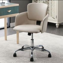 Home Office Chair with Wheels, Adjustable Height PU Leather Computer Tilt Desk Chair, Modern Mid Back Swivel Vanity Chair for Office, Meeting, Study R