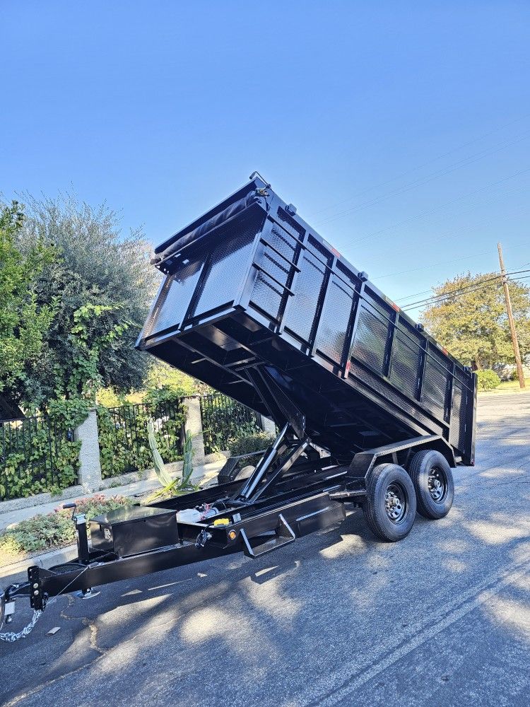 BRAND NEW DUMP TRAILER HEAVY 2026 DUTY 14X8X4 12' available SCISSOR HOIST 8 TONS, SET RAMPS, LED LIGHTS, TOOL BOX,ROLLING TARP,SPARE TIRE,JACK 7000 LB