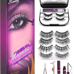 Upgraded] Magnetic Eyelashes and Eyeliner, 6-Pairs Reusable Magnetic Lashes and 2 Tubes of Magnetic Eyeliner with Storage Case, Glue-free Natural Look