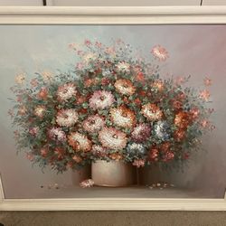 Large Floral Oil Painting On Canvas (framed)