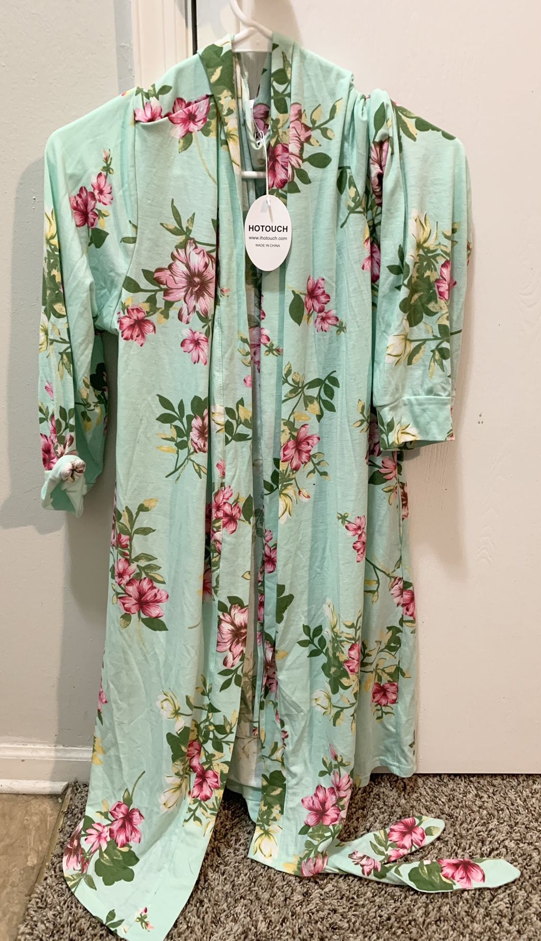 Womens Robe Lightweight Kimono Size Large Blue Floral Knit Soft Sleepwear Ladies Loungewear