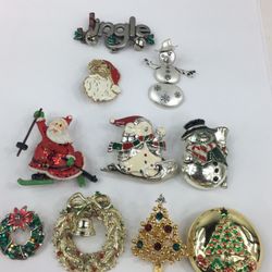 HOLIDAY CHRISTMAS BROOCH LOT VINTAGE TO FASHION 