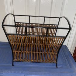 Wrought Iron And Bamboo Magazine Rack Approx 16x10x15