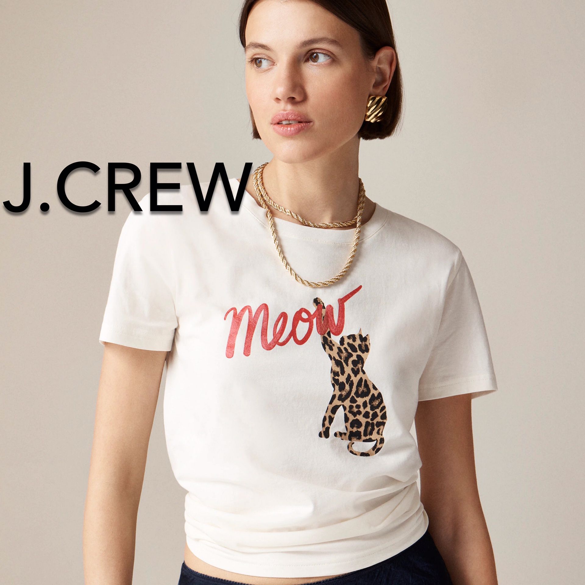 (NEW) (2 SIZES AVAILABLE) WOMEN’S J.CREW CLASSIC-FIT “MEOW” GRAPHIC T-SHIRT - SIZES: SMALL AND LARGE
