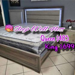 NEW QUEEN BED FRAME AND MATTRESS