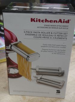 Kitchen Aid Model KSMPRA 3 Piece Pasta Roller & Cutter Set Mixer Attachments NEW.