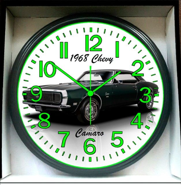 1968 Chevy Camaro Garage Shop Glow In The Dark Wall Clock New!