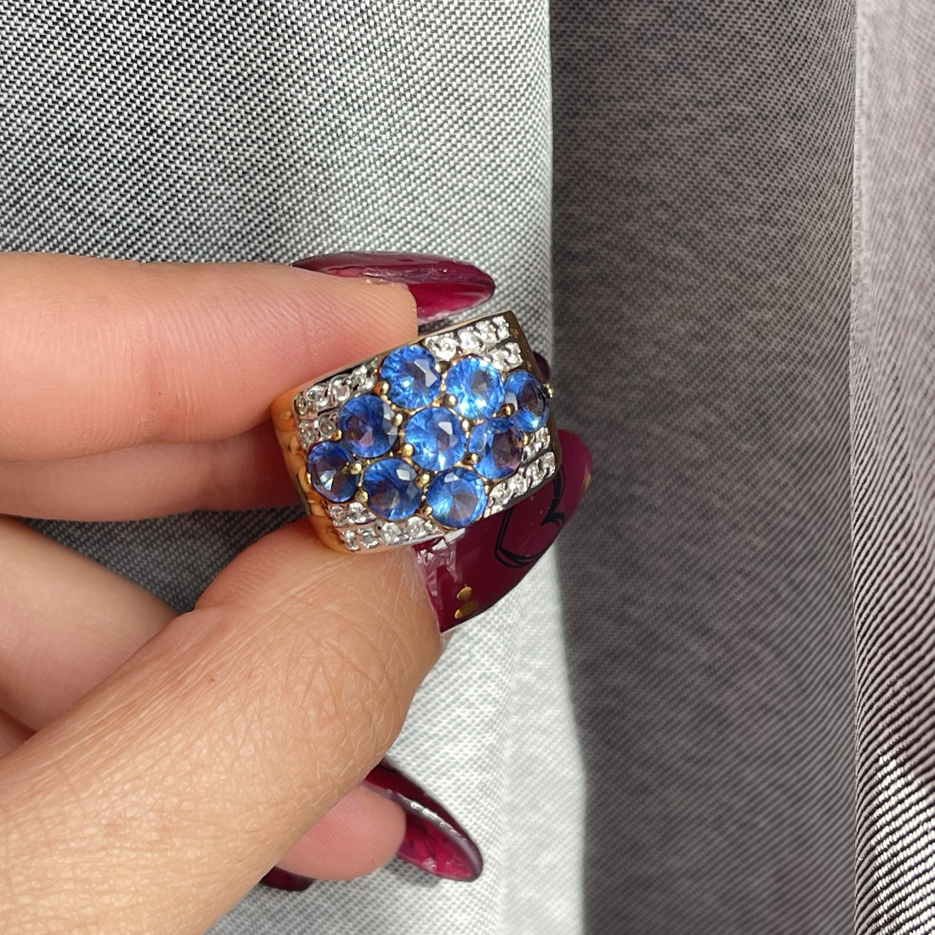 Sterling Silver 925 Gold Vermeil Blue Cz Ring Size 7