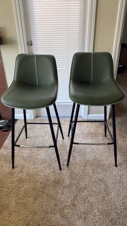 Set of 2 Green Faux Leather Bar Stools