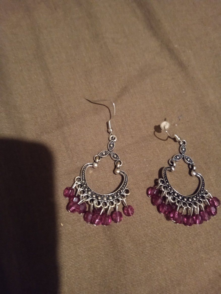 Purple Earrings With Silver 