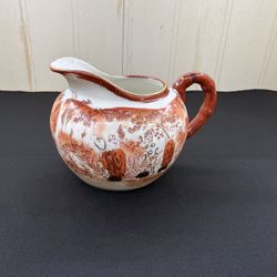 Vintage Red Transferware China Creamer Red Mulberry Scenic Lucky Mark Japan