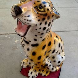 Vintage Italian Ceramic Leopard Statue Antique