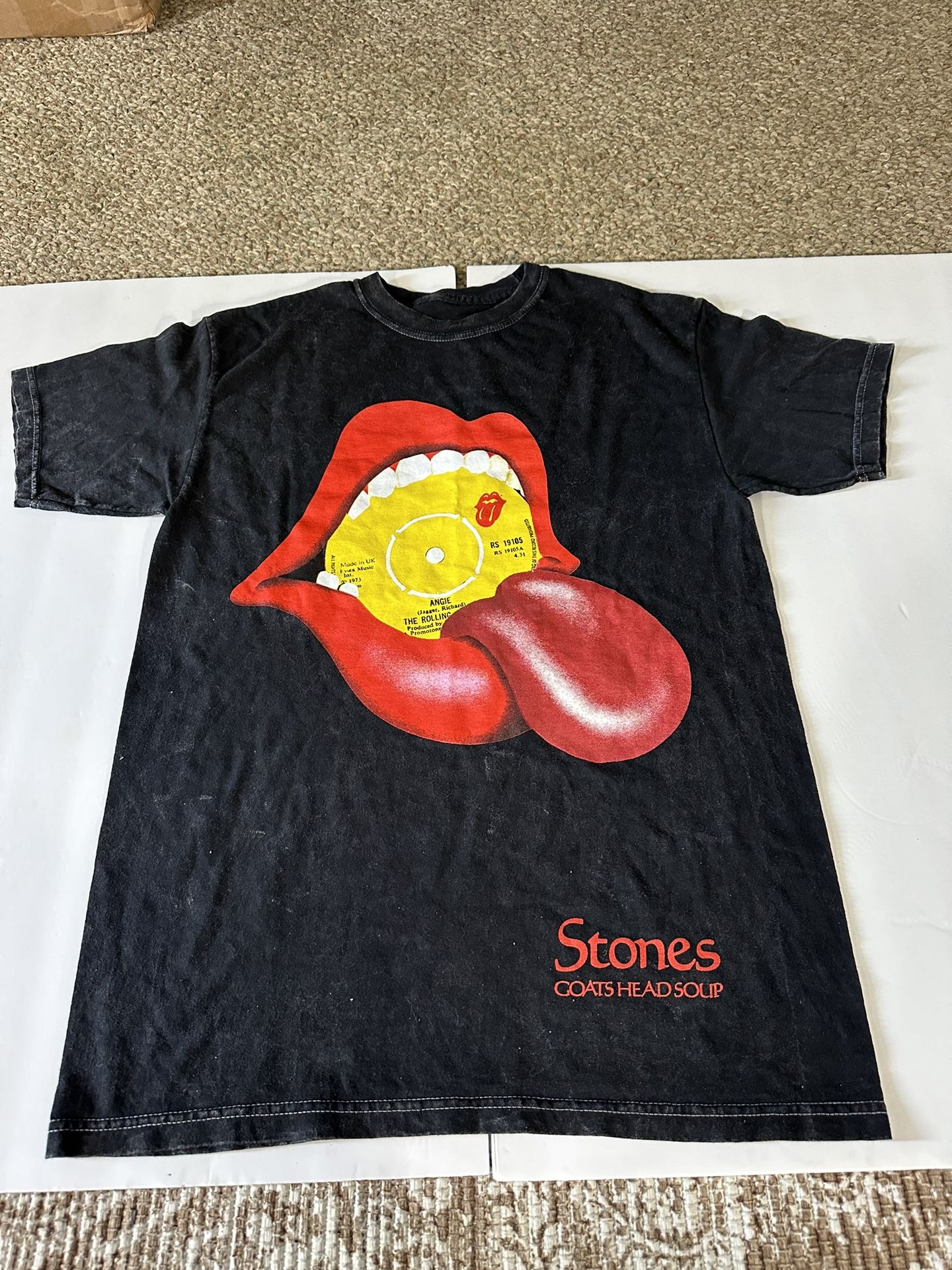 Rolling Stones Goats Head Soup T-Shirt Size S Black Distressed Heavy Cotton Roomy