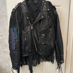 All leather, heavy duty motorcycle jacket