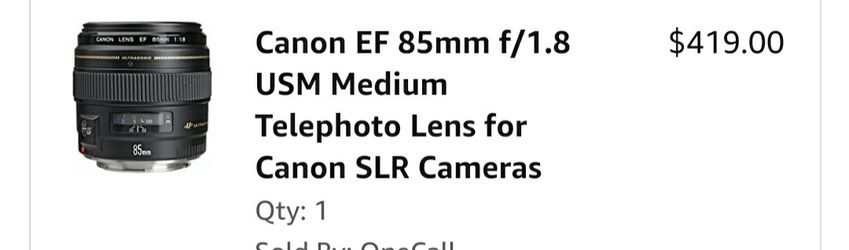 Canon 85mm f1.8 telephoto lens