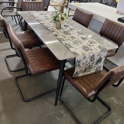  71 Inch Dining Table With 6 Chairs - Modern Rectangular Sintered Stone Table with High Hardness and Easy Maintenance - Stylish White Brand new and al