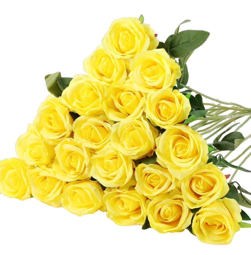 Hotop 20 Pcs Artificial Rose Flowers With Long Stem,Real Touch Silk Realistic Plastic Bouquet Roses Bulk For Home Decor Bridal Wedding Party Table Cen