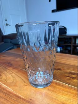 Vintage Heavy Clear Glass Vase 10" Diamond Cut Pattern Geometric Flared Flower