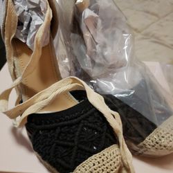 Connie Black Wedges. Ankle Ties