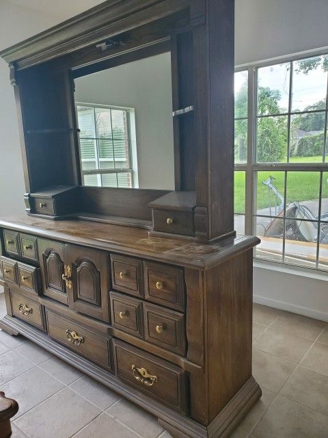 Antique Solid Wood Headboard And Dresser