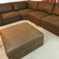 Leather Sectional with Storage Ottoman