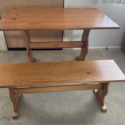 Wood Table & Bench From Breakfast Nook Set