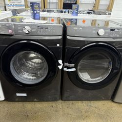 brand new Samsung 4.5 cu. ft. High-Efficiency Front Load Washer in Brushed Black 7.5 cu. ft. Vented Stackable Gas Dryer in Brushed Black with Sensor D