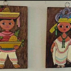 🪵 Vintage 1960s–1980s Hand-Painted Mexican Folk Art Wood Panels – Regalos Yoly – Mazatlán, Mexico