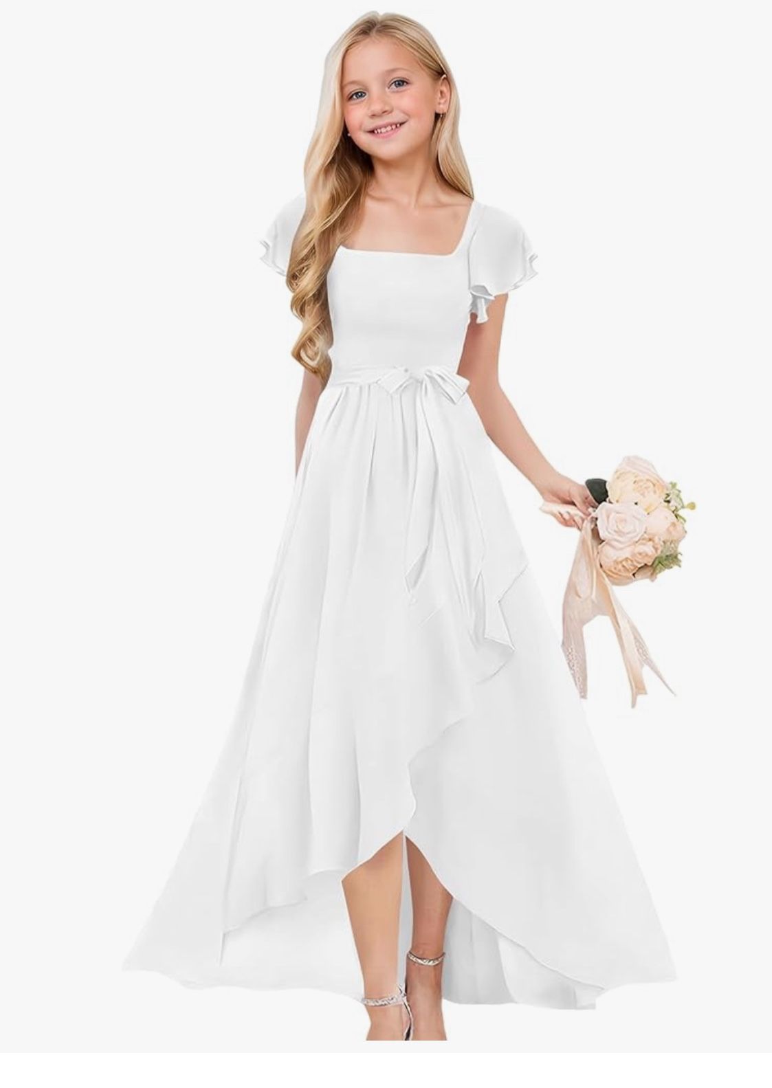 White flower Girl/ Junior bridesmaid Dress Size 9- New! Never worn!